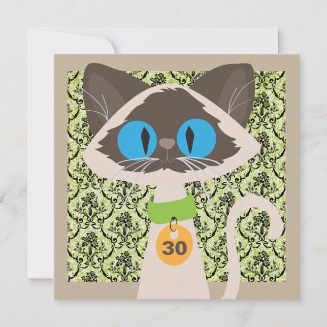 Funny Siamese Cat Script 30th Birthday Party Invitation (Front)