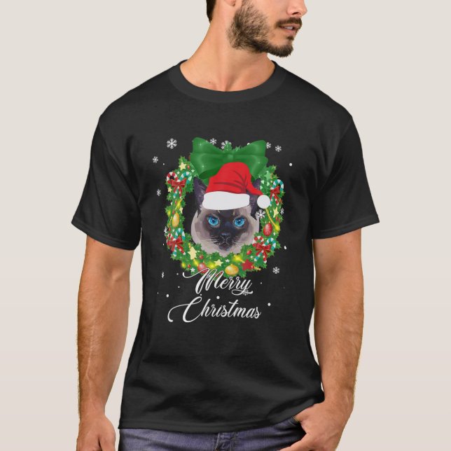 Funny Siamese Cat Snow Christmas Xmas Decorations T-Shirt (Front)