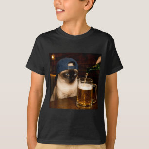Funny Siamese Drinking Beer Cat Meme T-Shirt