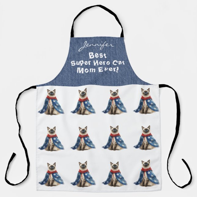 Funny Siamese Super Hero Cat All-Over Print Apron (Front)