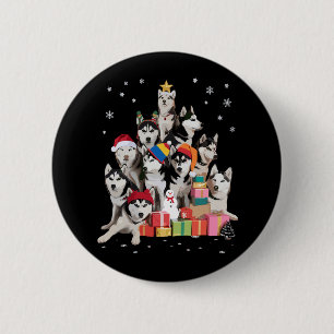 Funny Siberian Husky Christmas Tree Pet Dog Lover 2 Inch Round Button