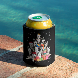 Funny Siberian Husky Christmas Tree Pet Dog Lover Can Cooler