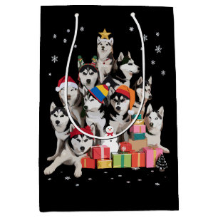 Funny Siberian Husky Christmas Tree Pet Dog Lover Medium Gift Bag
