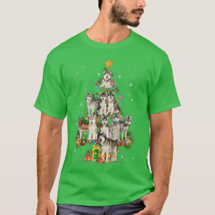 Funny Siberian Husky Dog Christmas Tree Loves Husk T-Shirt
