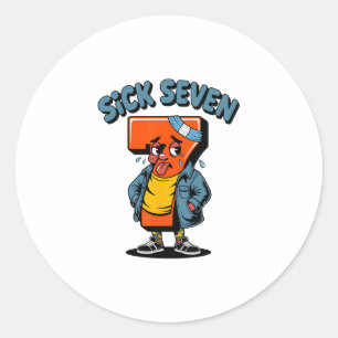 Funny Sick Seven Meme Six Seven Wordplay Halloween Classic Round Sticker