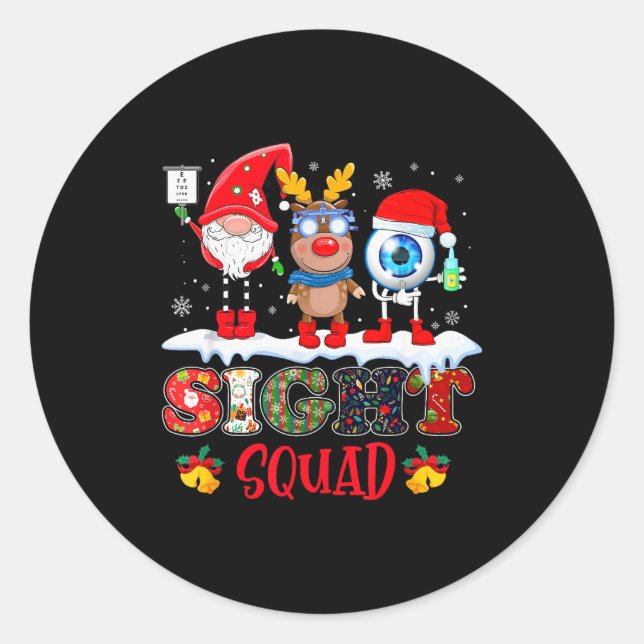 Funny Sight Squad Gnome Reindeer Santa Christmas O Classic Round Sticker (Front)