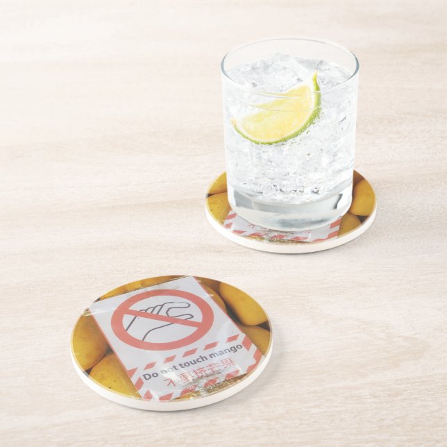 Funny Sign 'Do not touch mango' Coaster (Side)