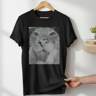 Funny Silly Cat Tongue Out Men's Black  T-Shirt