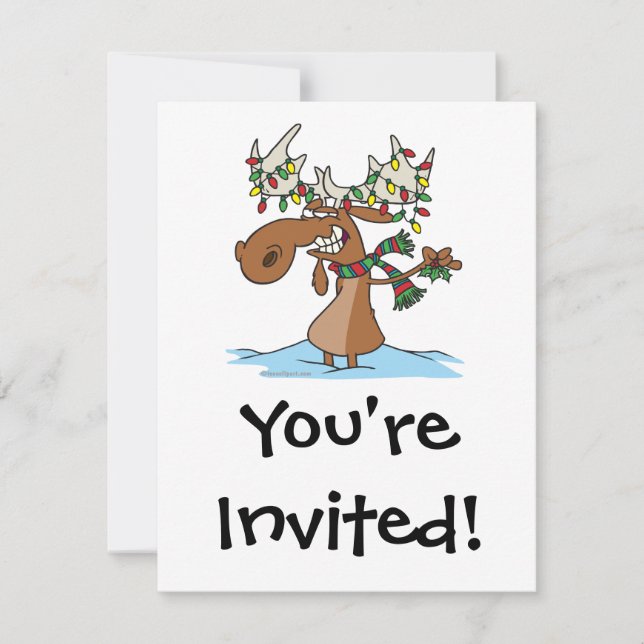 funny silly christmas moose cartoon invitation (Front)