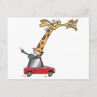 funny silly giraffe in a car commuting
