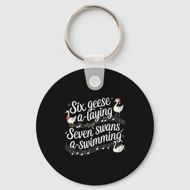 Funny Silly Goose 6 Geese Laying 7 Swans Swimming  Keychain (Front)