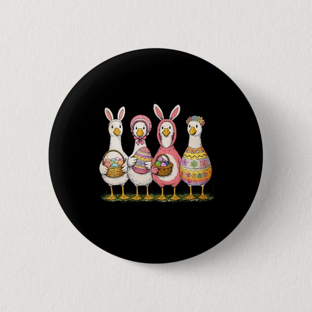 Funny Silly Goose Bunny Rabbit Eggs Happy Easter T 2 Inch Round Button (Front)