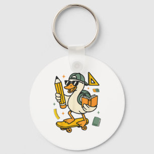 Funny Silly Goose Cute Duck Back To School Teacher Keychain