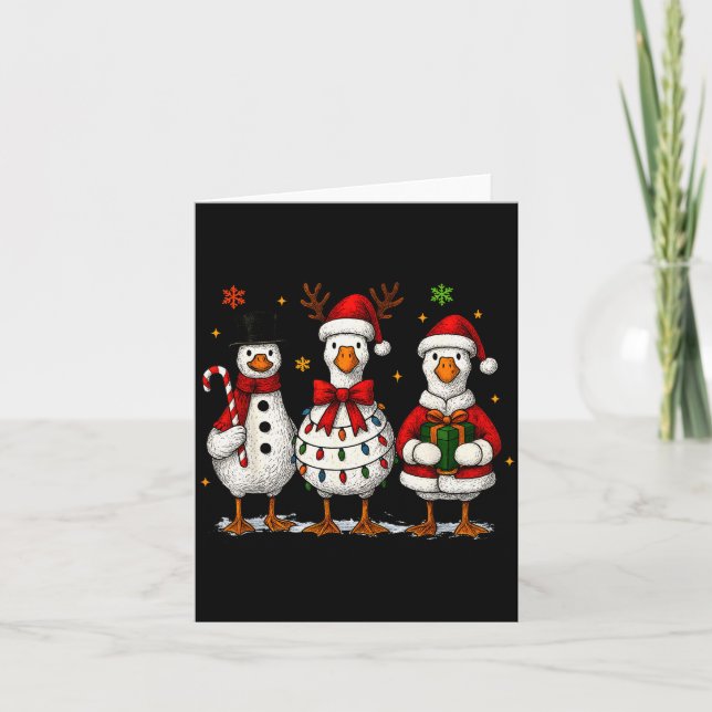 Funny Silly Goose Merry Christmas Lights Goose Xma Card (Front)
