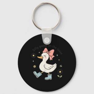 Funny Silly Goose On The Loose Cute Bow Rain Boots Keychain