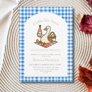 Funny Silly Goose Picnic Blue Gingham Baby Shower  Invitation