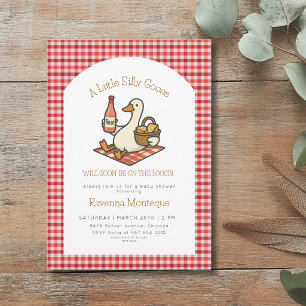 Funny Silly Goose Picnic Red Gingham Baby Shower Invitation
