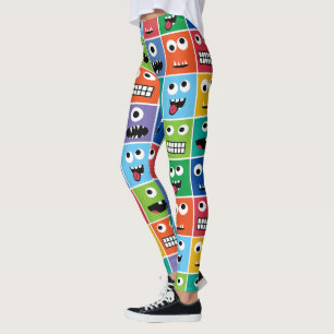 Funny Silly Monsters Pattern Colourful Monster Fac Leggings