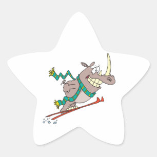 funny silly ski jump rhino cartoon star sticker