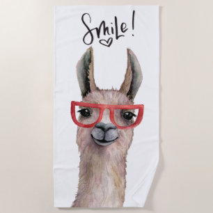 Funny Silly Smile Llama Beach Towel