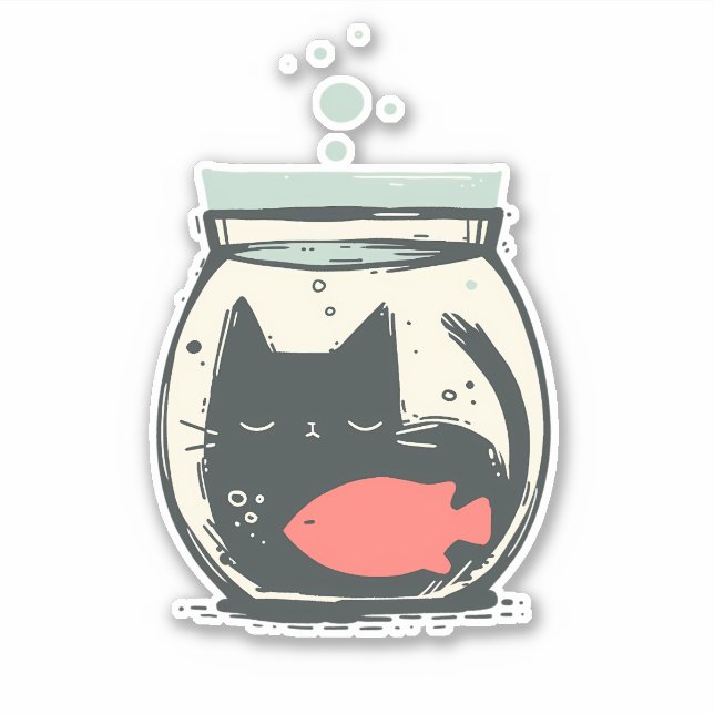 Funny Simple Black Cat Inside Fishbowl (Front)