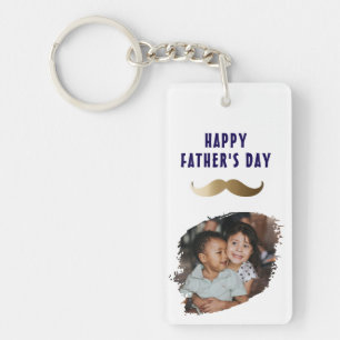 Funny Simple Moustache Happy Father's Day Photo Keychain