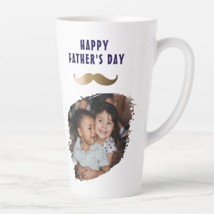 Funny Simple Moustache Happy Father's Day Photo Latte Mug