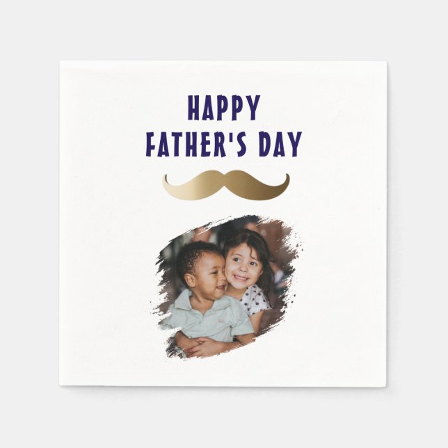 Funny Simple Moustache Happy Father's Day Photo Napkin (Front)