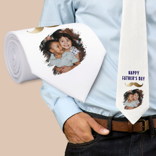 Funny Simple Moustache Happy Father's Day Photo Tie