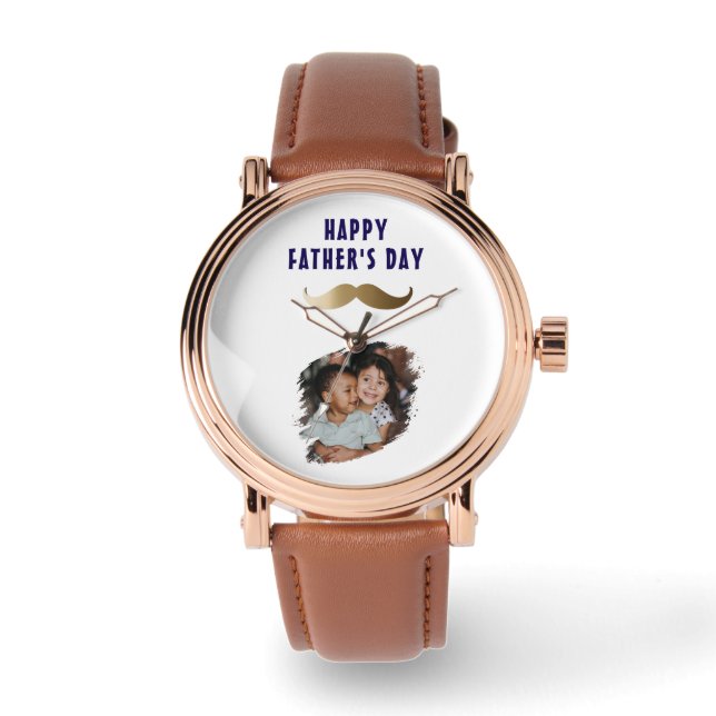 Funny Simple Moustache Happy Father's Day Photo Watch (Front)