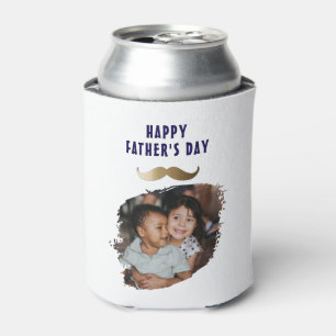 Funny Simple Mustache Happy Father's Day Photo Can Cooler