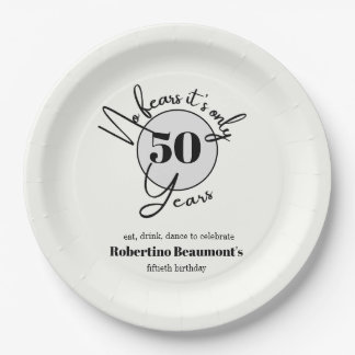 Funny Simple No Fears 50th birthday party Paper Plate