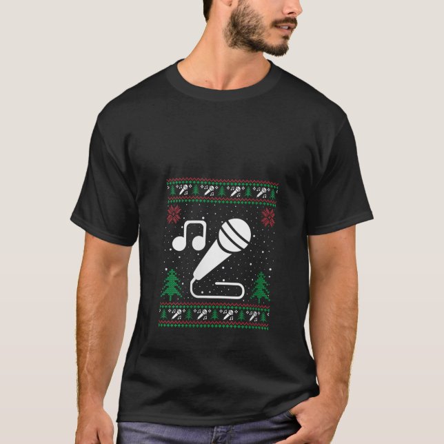 Funny Singer Santa Hat Ugly Christmas Sweater V Ne (Front)