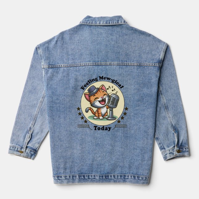 funny singing cat denim jacket (Back)