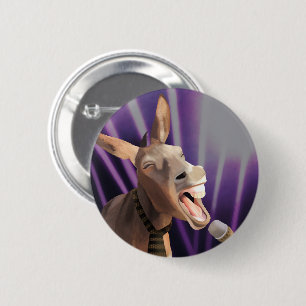 Funny Singing Donkey Farm Animal Purple Background 2 Inch Round Button