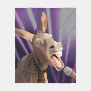 Funny Singing Donkey Farm Animal Purple Background Fleece Blanket
