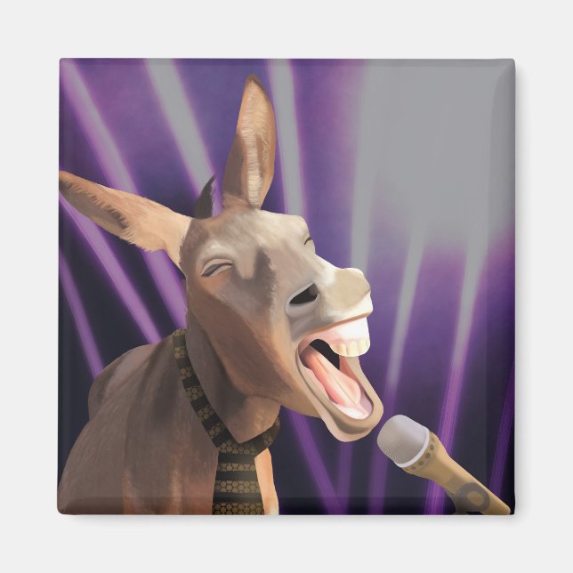 Funny Singing Donkey Farm Animal Purple Background Magnet (Front)