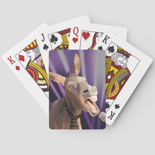 Funny Singing Donkey Farm Animal Purple Background Playing Cards (Back)