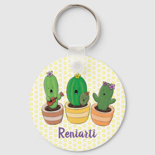Funny singing green cactus cartoon illustration keychain