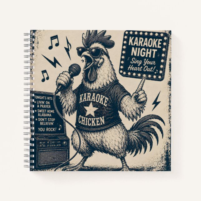 Funny Singing Rooster Vintage Music Illustration Notebook (Front)