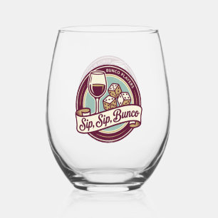 Funny Sip Wine Dice Bunco  Stemless Wine Glass