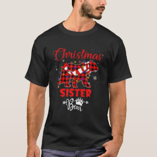 Funny Sister Bear Christmas Tree Lights Red Plaid T-Shirt