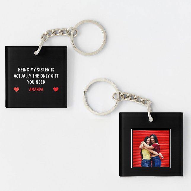Funny Sister Quote with Photo Keychain (Creator Uploaded)