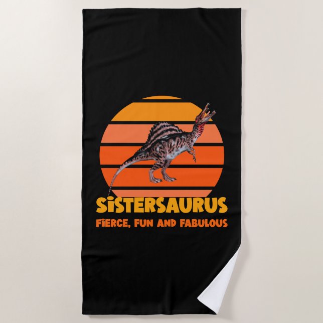 Funny Sistersaurus Dino Sister Humour Design Beach Towel (Front)