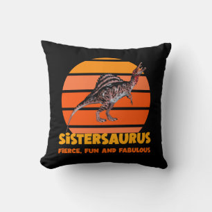 Funny Sistersaurus Dino Sister Humour Design Throw Pillow