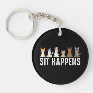 Funny Sit Happens Cool Sitting Dogs Keychain