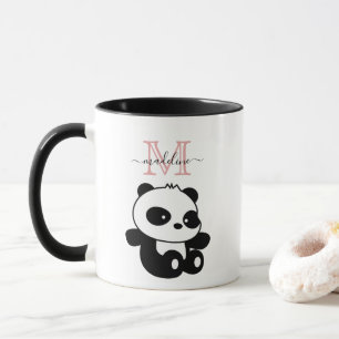 Funny Sitting Panda Modern Pink Monogram Mug
