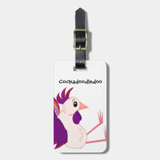 Funny Sitting Rooster Luggage Tag (Front Vertical)