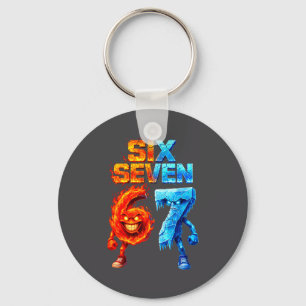 Funny Six Seven 67 Brainrot Meme Fire And Ice Teen Keychain