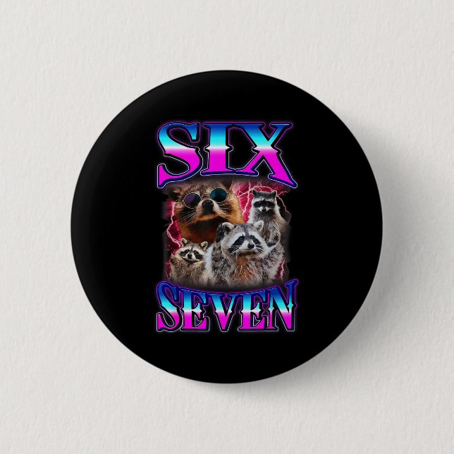 Funny Six Seven 67 Meme 67 Racoon Meme Bootleg Gra 2 Inch Round Button (Front)